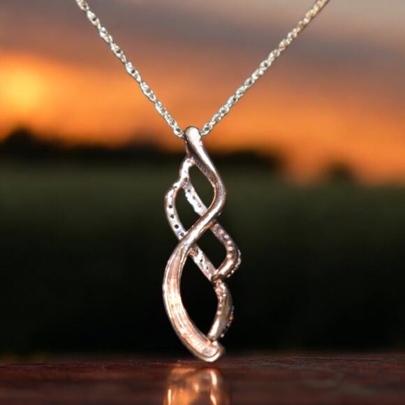 Orange White Diamond Double Infinity Pendant Necklace 10k Rose Gold 18in chain - Picture 4 of 6